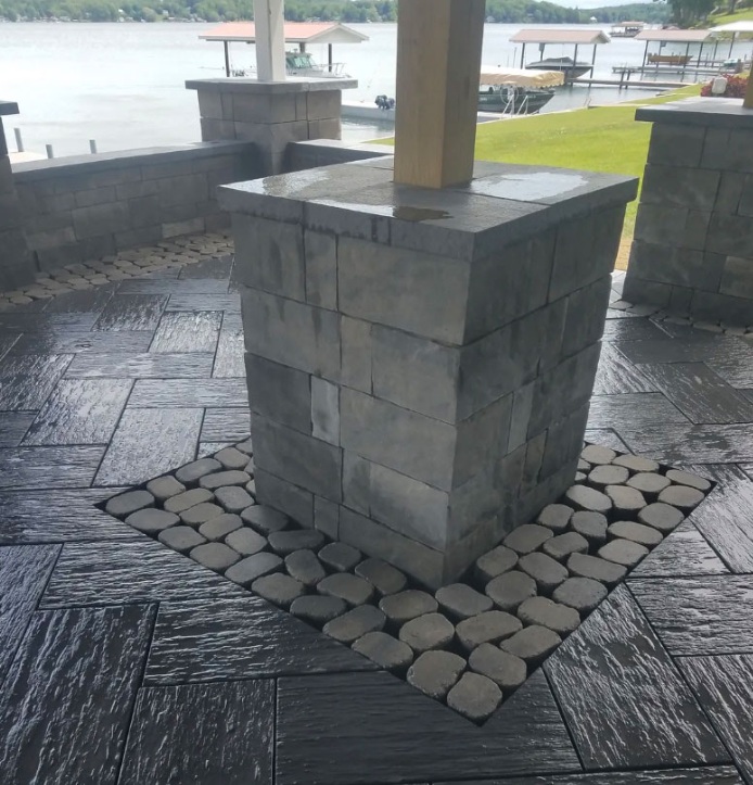 landscaping website design hardscaping gazebo pillar next to boat launch