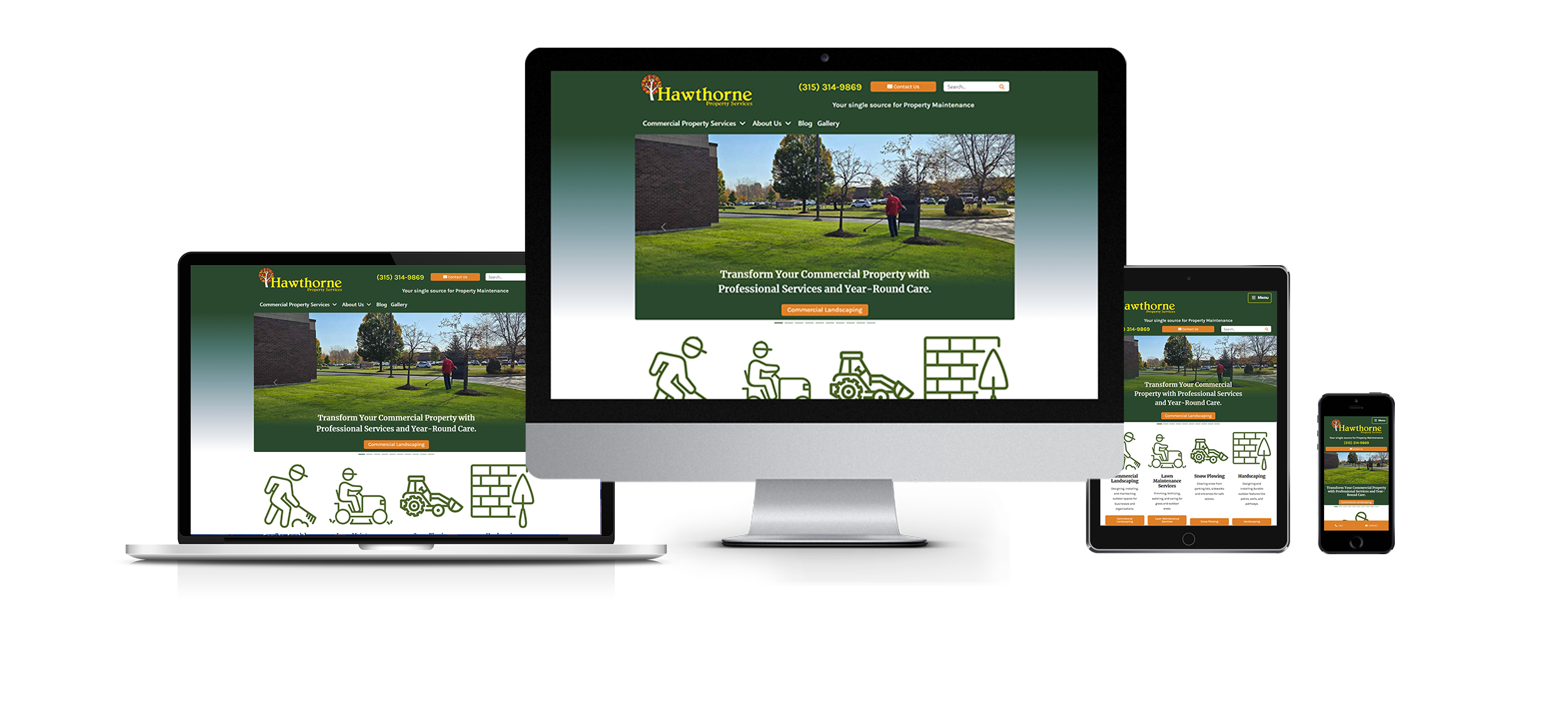 landscaping website design for hawthorne property services on multiple devices demonstrating responsive web design
