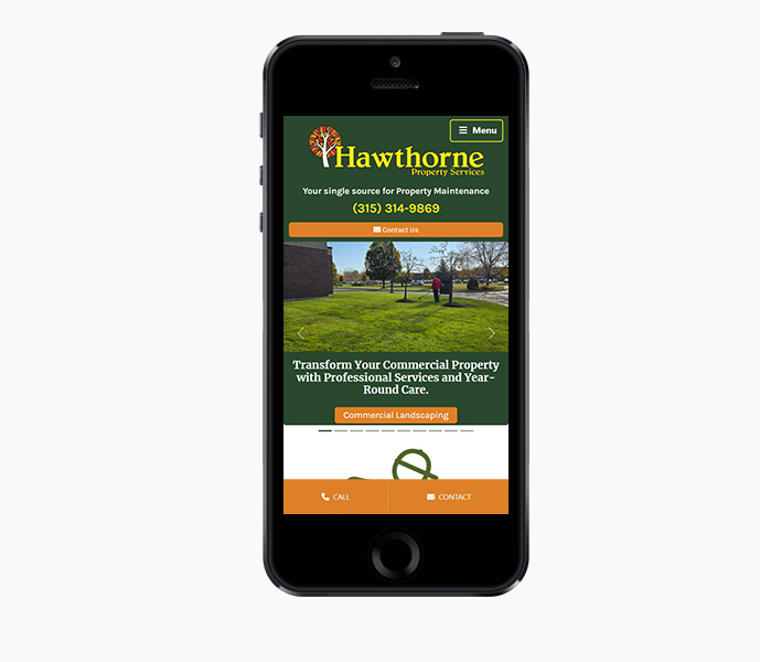 landscaping website design for hawthorne property services mobile phone view