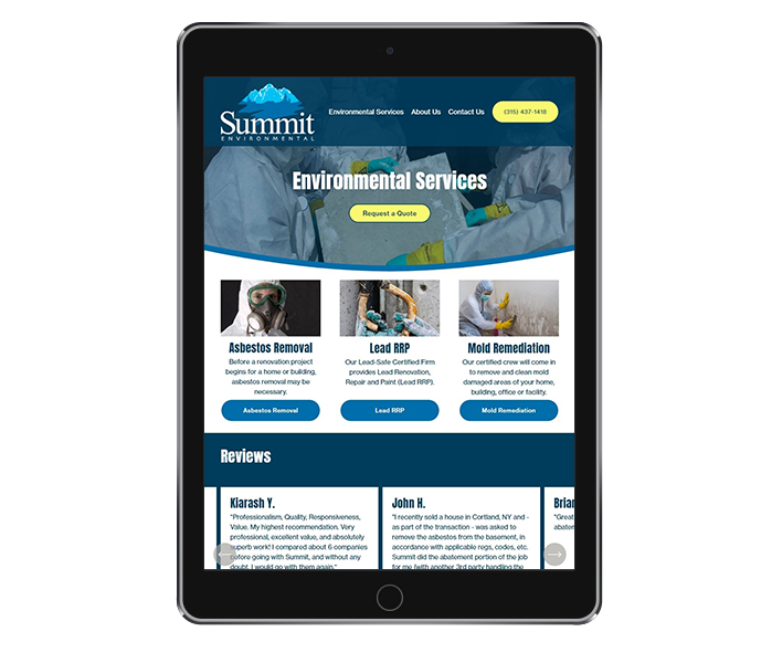 contractor website design tablet portrait view for summit environmental services