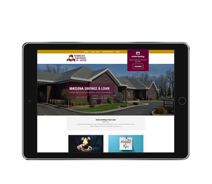 bank website redesign tablet landscape view of massena savings and loan website