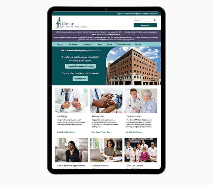 medical website design website launch crouse medical practice website design on tablet