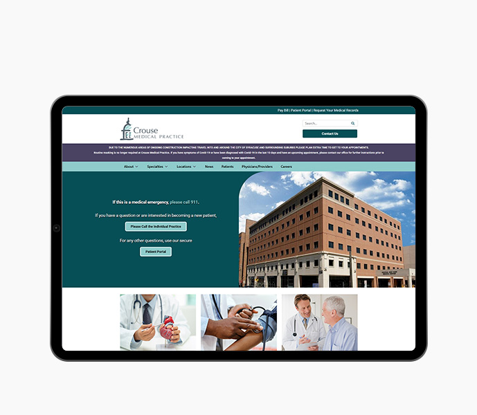 medical website design website launch crouse medical practice website design on tablet landscape view