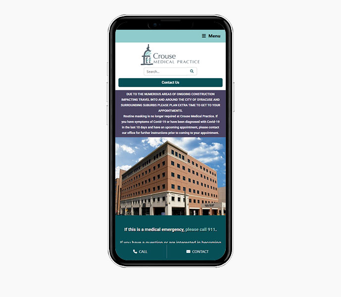 medical website design website launch crouse medical practice website design on phone