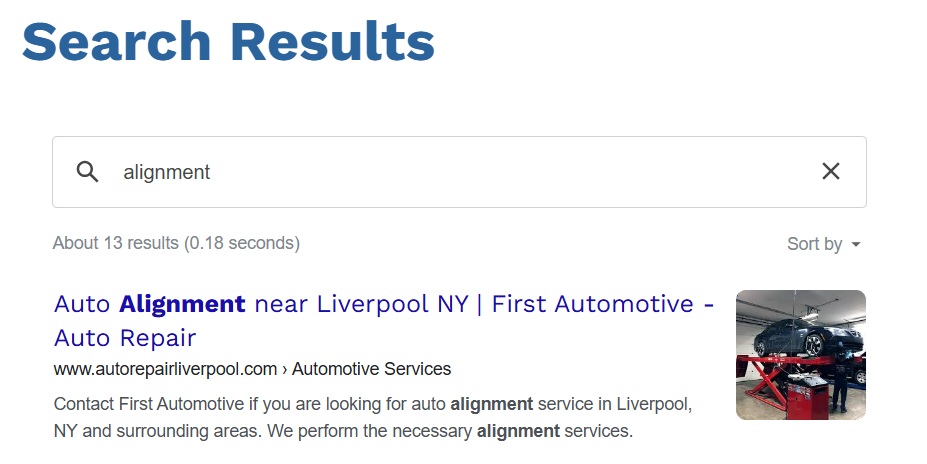 auto repair shop website design site search results alignment auto alignment near liverpool ny first automotive auto repair image of mechanic doing repair