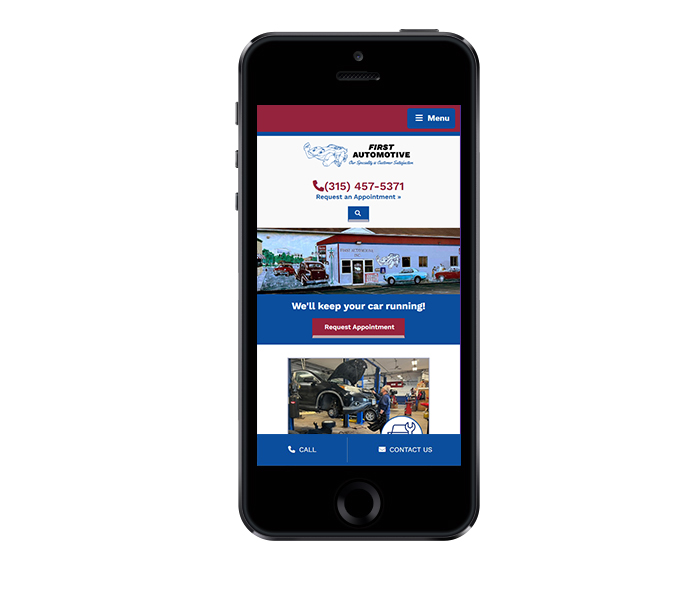 mobile view of auto repair shop website design for first automotive