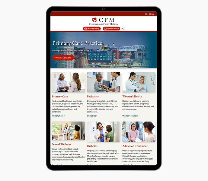 medical website design on tablet compassionate family medicine
