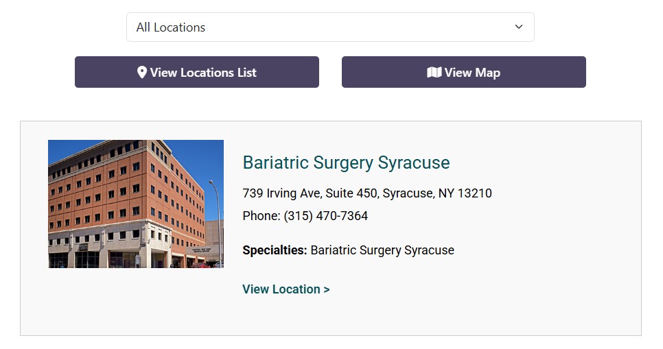 medical website design near syracuse ny screenshot of location information listings on crouse medical practice site