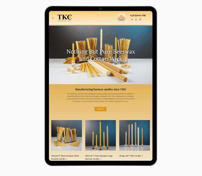 ecommerce web design tablet portrait for tkc candle