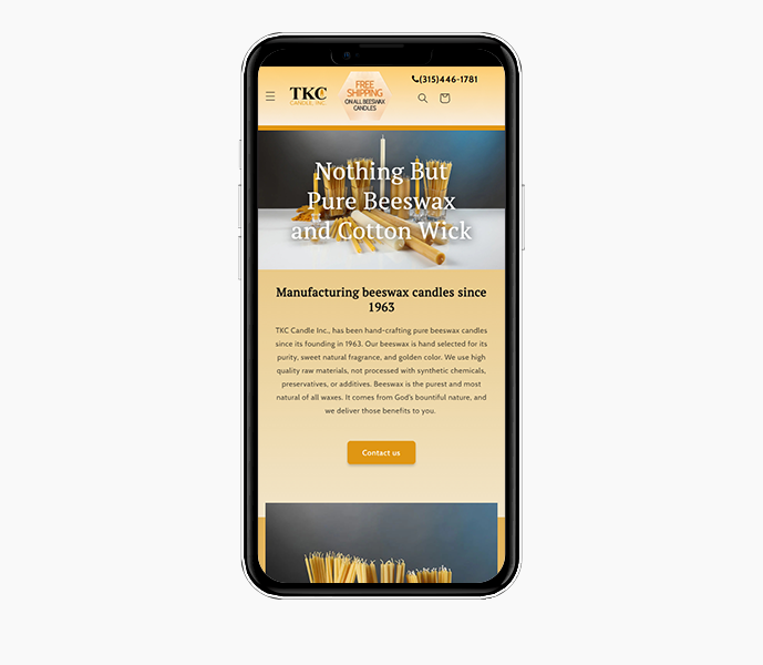 ecommerce web design mobile view for tkc candle
