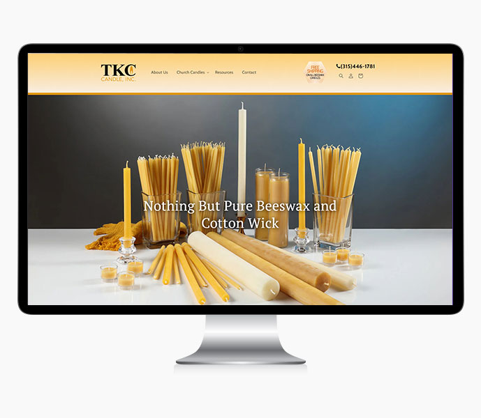 ecommerce web design desktop view for tkc candle